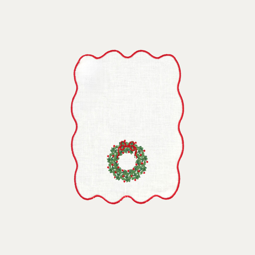 White Palm Cocktail Napkin, Christmas Wreath