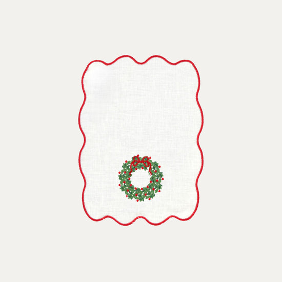 White Palm Cocktail Napkin, Christmas Wreath