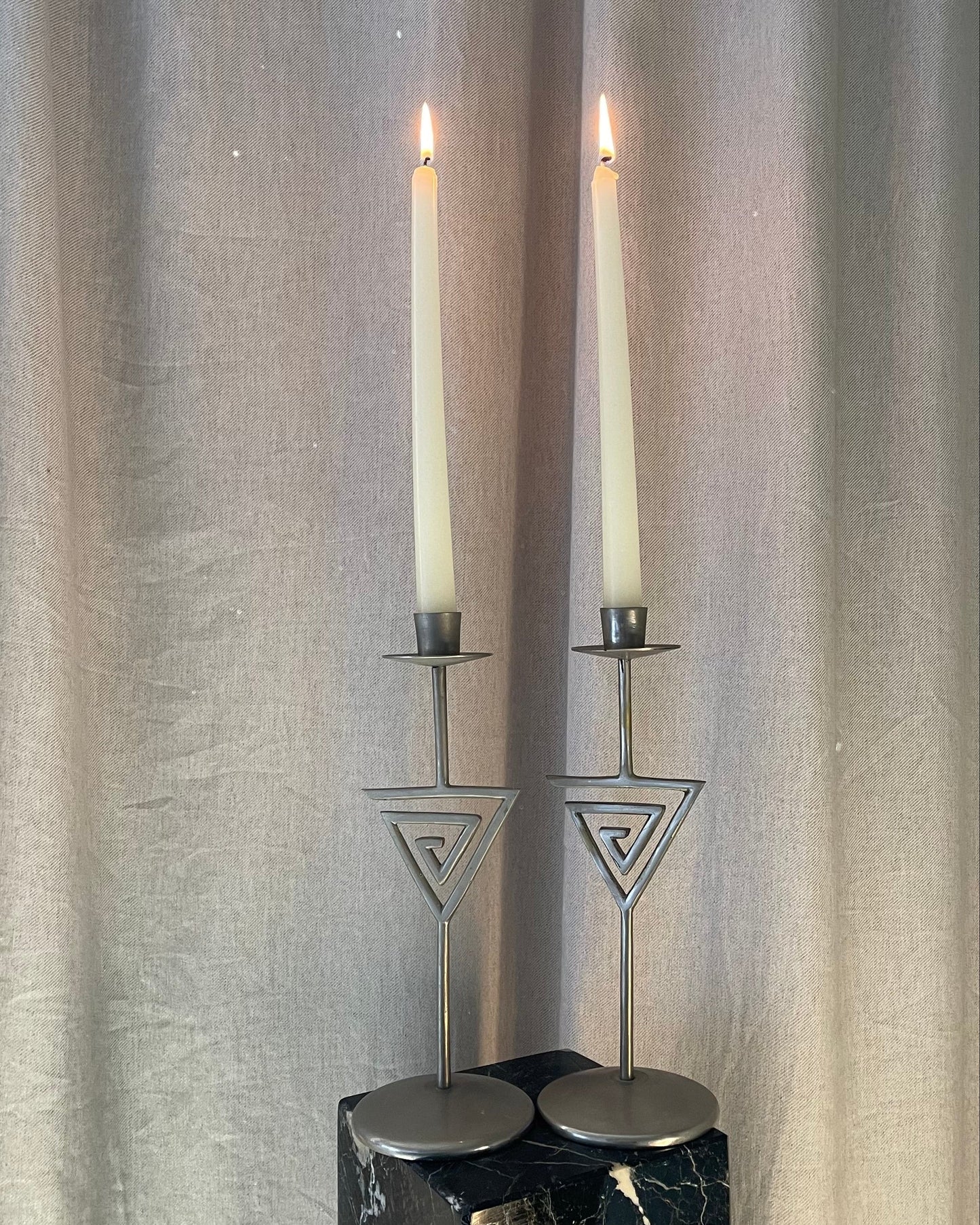 Pair Of Chrome Sprial Metal Vintage 1980s Candle Holders