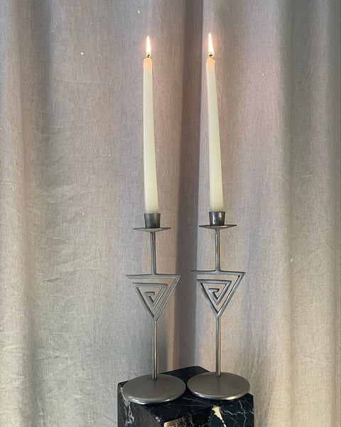 Pair Of Chrome Sprial Metal Vintage 1980s Candle Holders