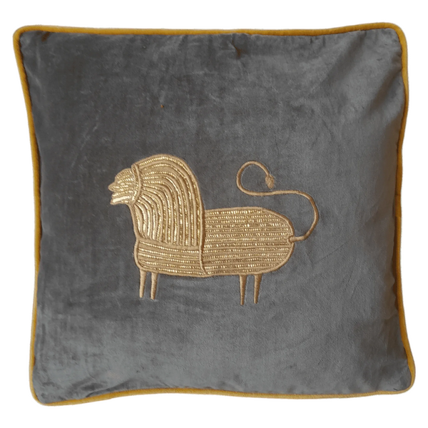 Embroidered Velvet Lion Cushion
