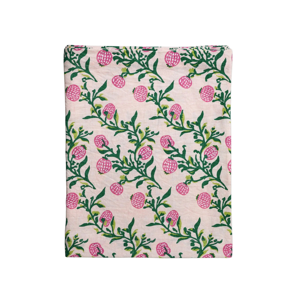 Rasa - Pure Linen Hand-Printed Table Runner - Pastel Pink