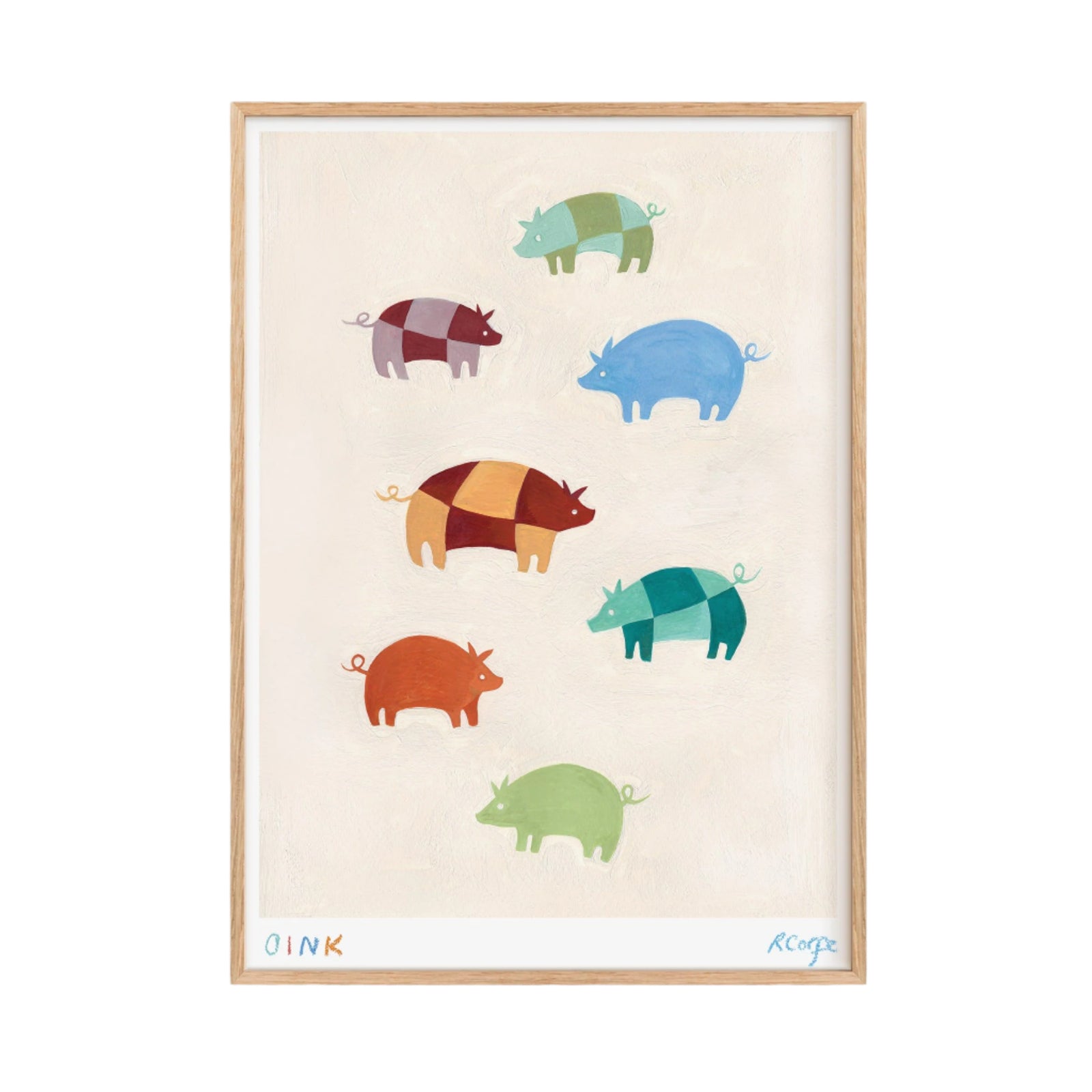 A4 - Colourful 'Oink' Pig Print