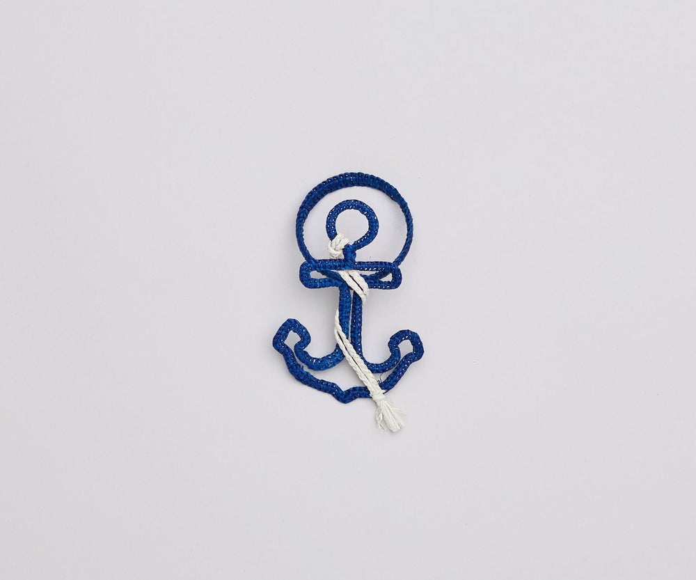 Nautical Anchor Napkin Rings – Coastal Table Decor, Handmade Raffia Napkin Holders, Set of 4 Blue and White Anchor Rings