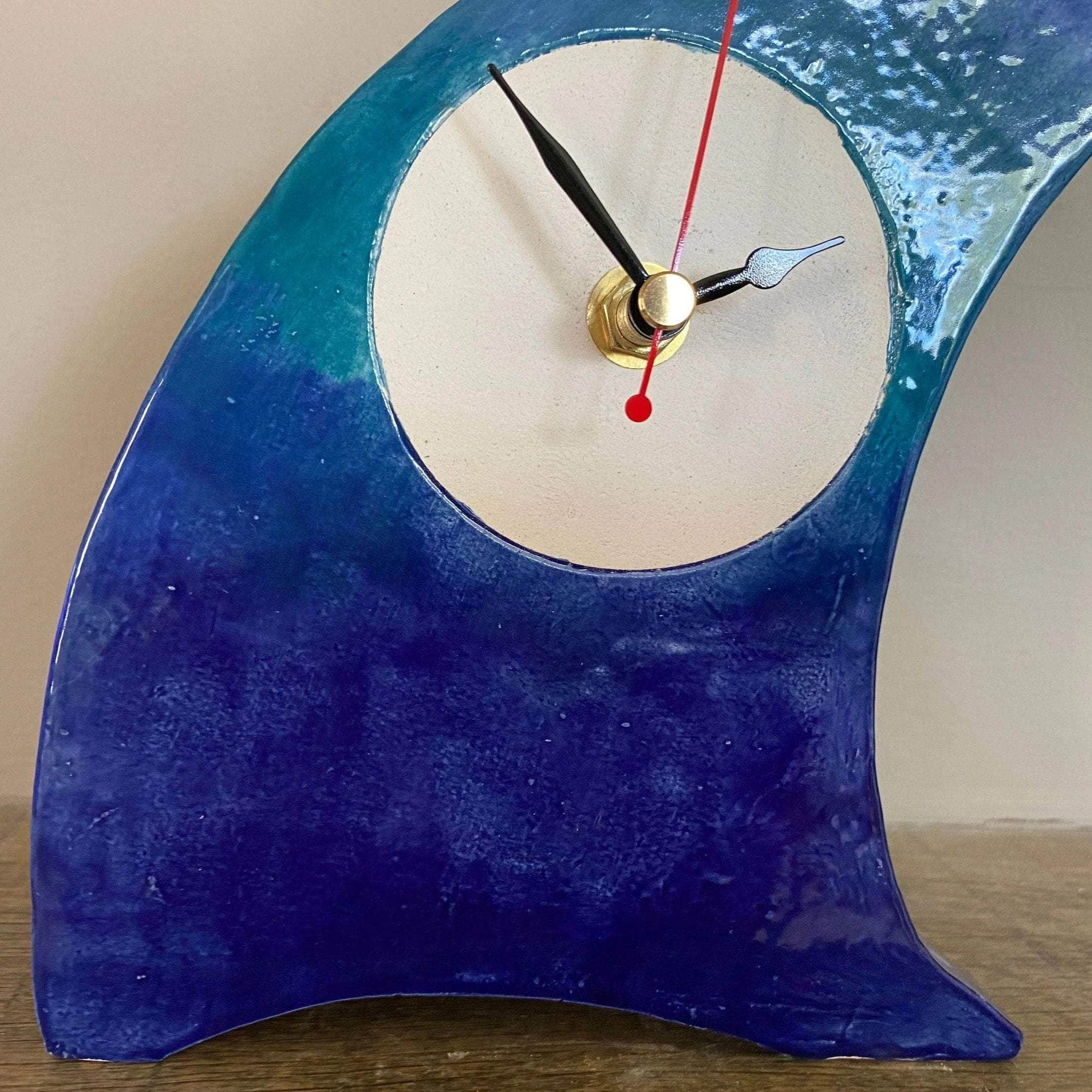 The Wave Wonky Ceramic Clock for Desk, Shelf, Mantel, Table