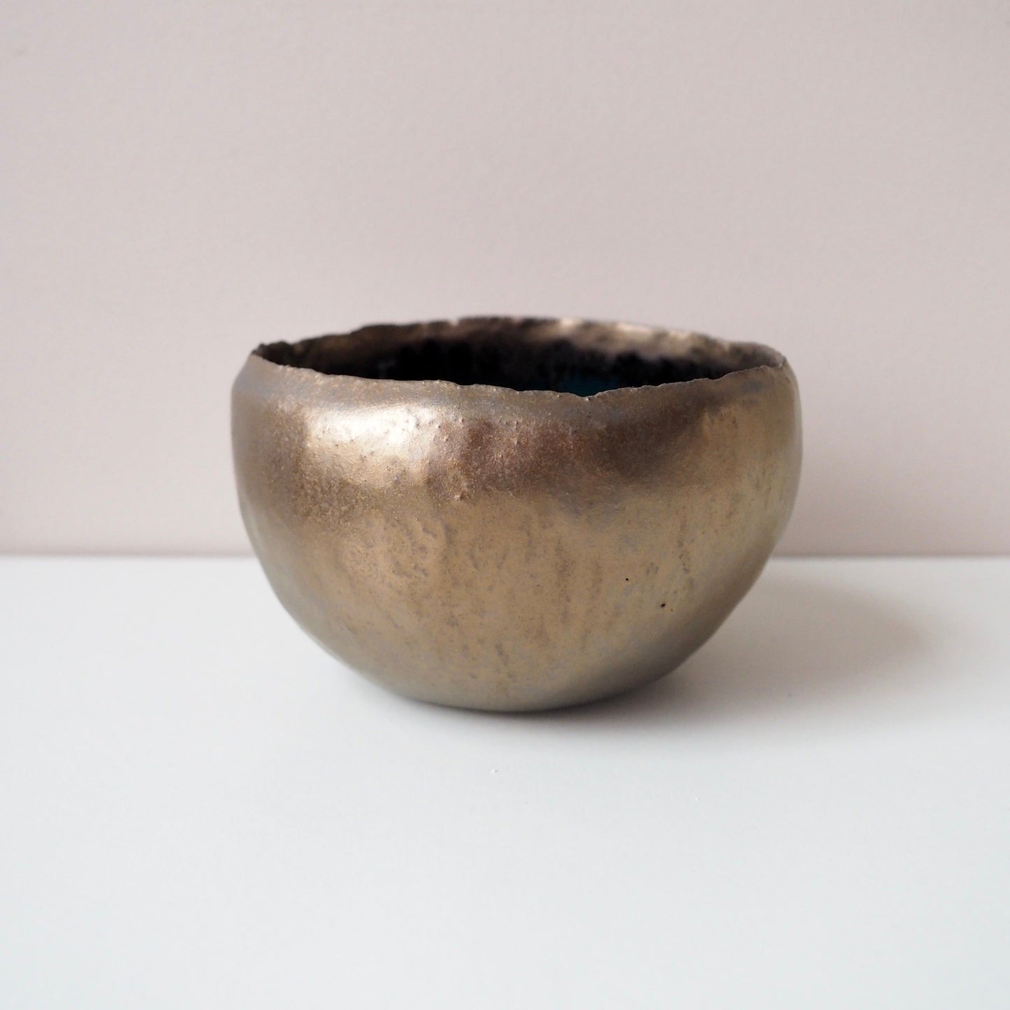Handmade Gold Ceramic Ring Bowl with Swirly Dripped Glaze
