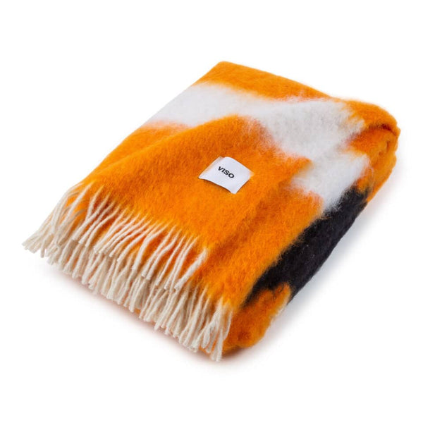 Viso Mohair Blanket Black, Orange & White Vertical Stripes