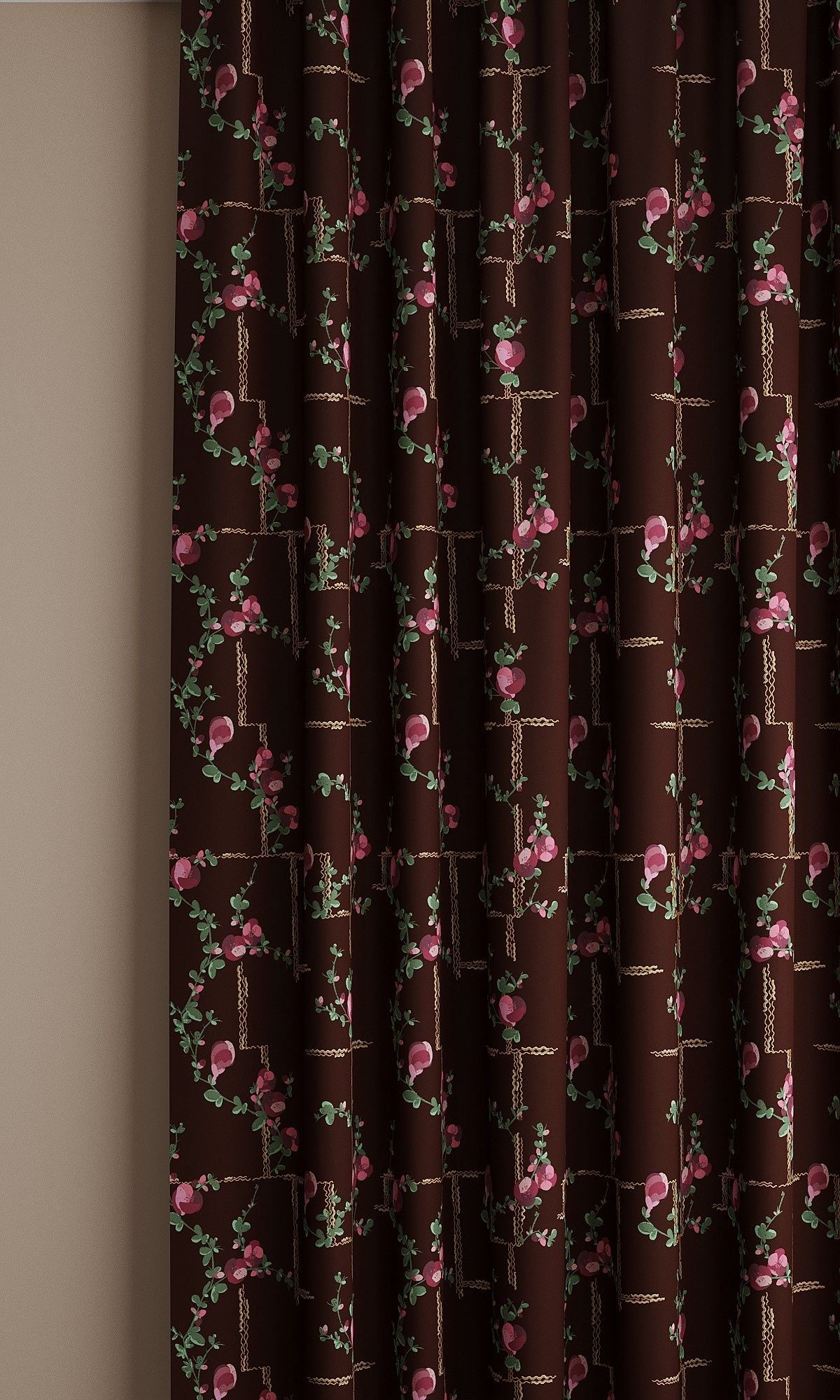 Coco, Fuchsia on Brick Linen Fabric