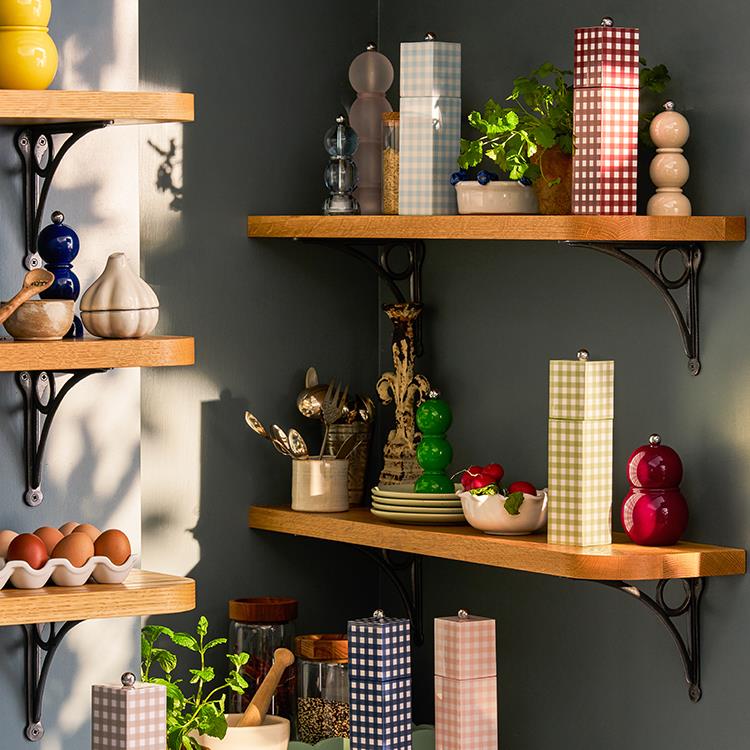 Pink Gingham Square Pillar Salt or Pepper Mill