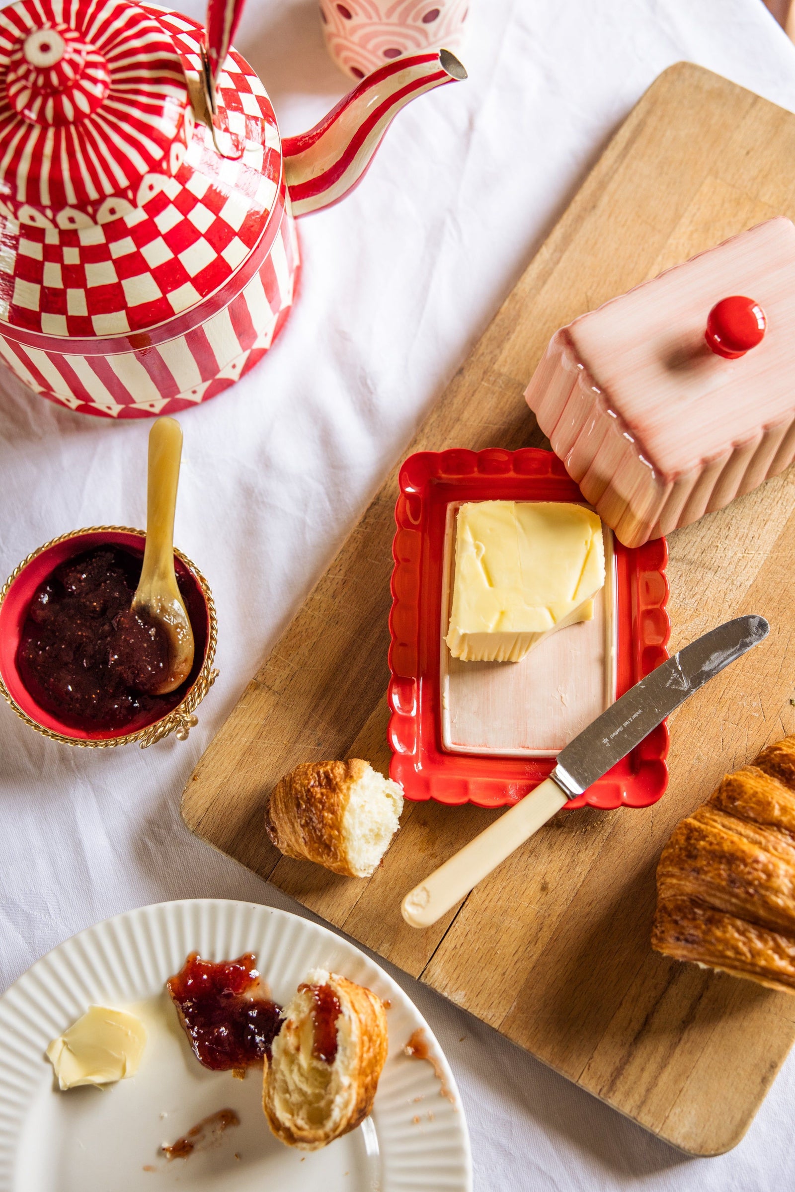 Butter Dish | Rose Pink & Ruby Red