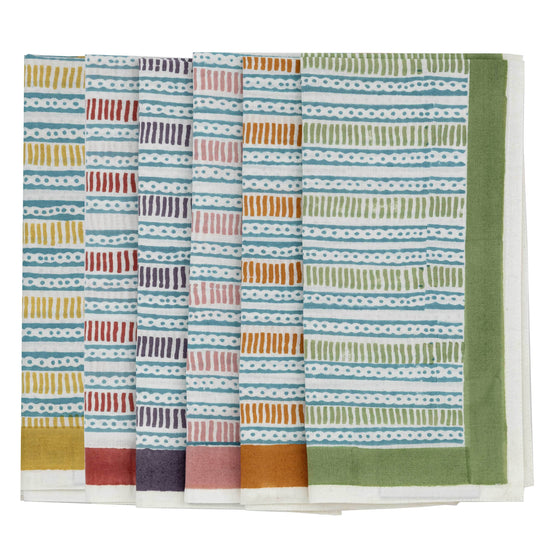 Set of 6 Lines and Dots Napkins Multicoloured