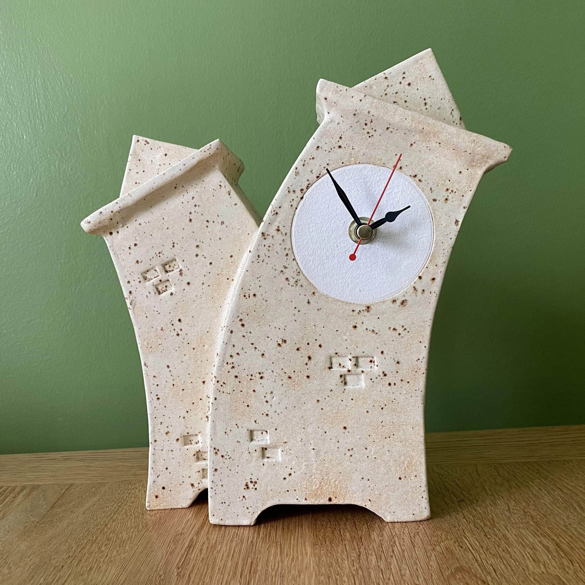 Double Ceramic Mantel Clock - Oatmeal Glaze