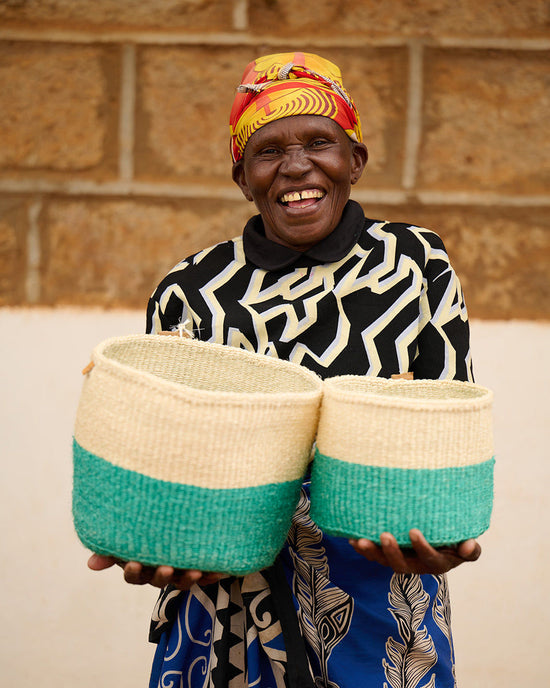 REMBO: Aqua Colour Block Woven Basket