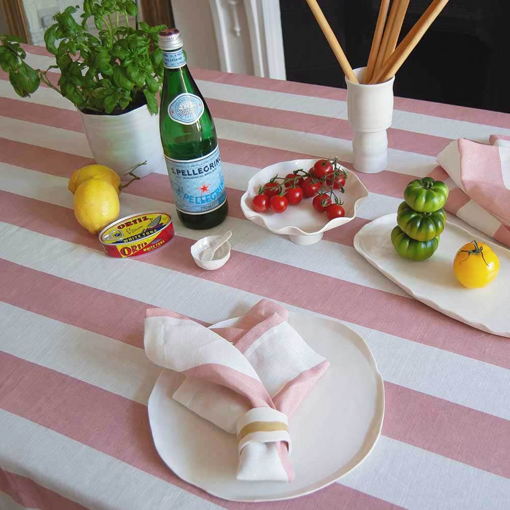 Pink Striped Rectangle Tablecloth Ruffle