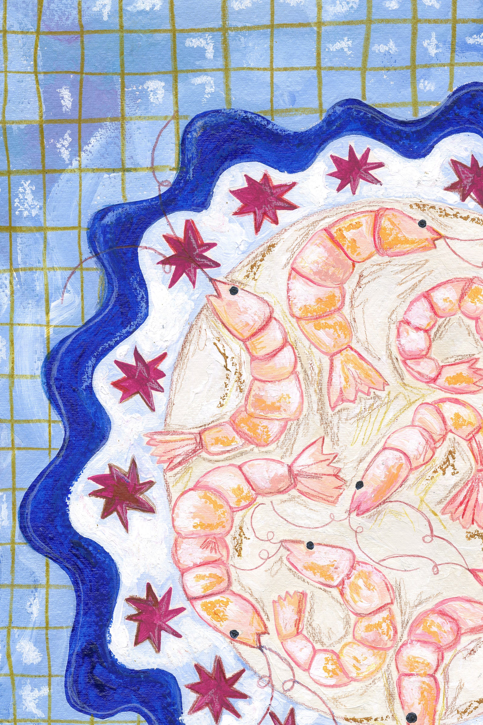 Prawns on Star Plate Print
