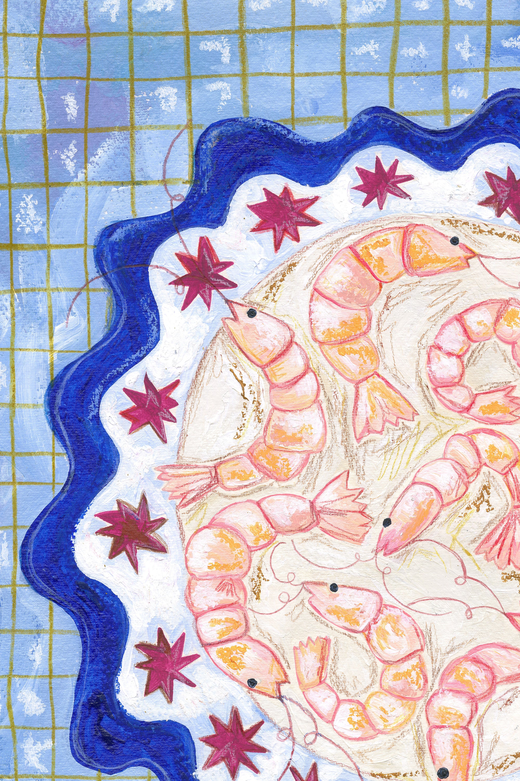 Prawns on Star Plate Print