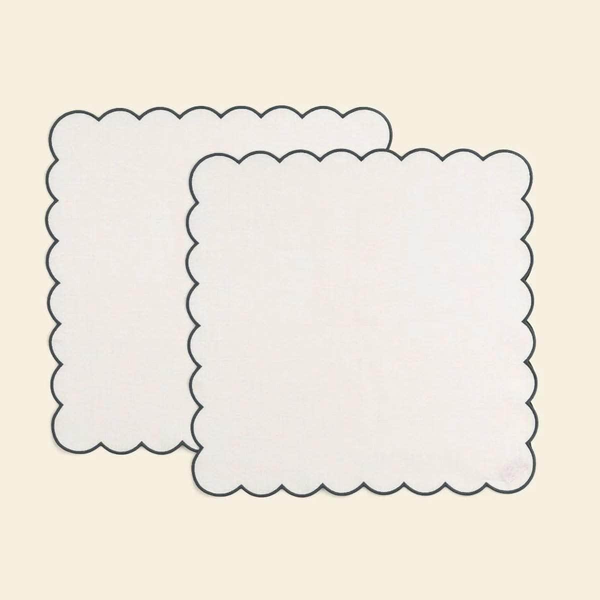 The White and Slate Blue Linen Scalloped Napkins (Set of 2)