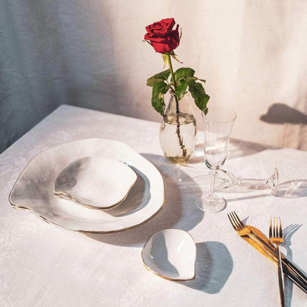 Set of 2 Large Dinner Plates / White With Gold Rim /Indulge nº6