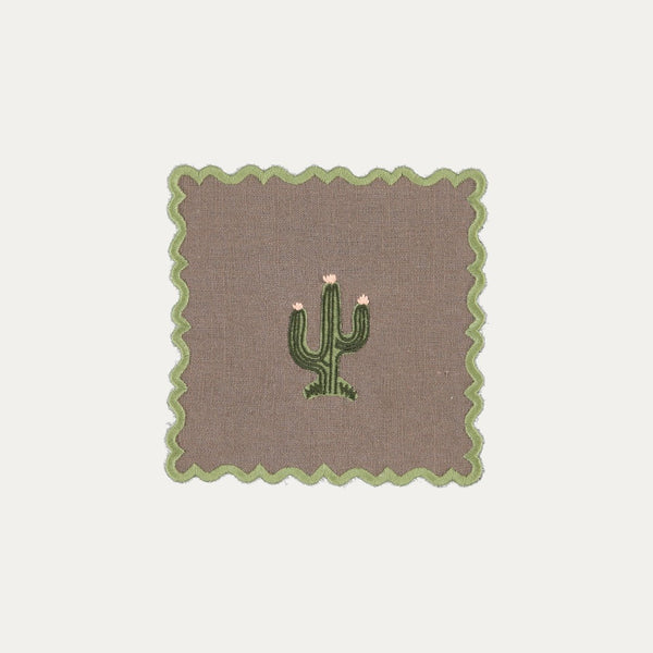 Scalloped Brown Cocktail Napkin with Cactus
