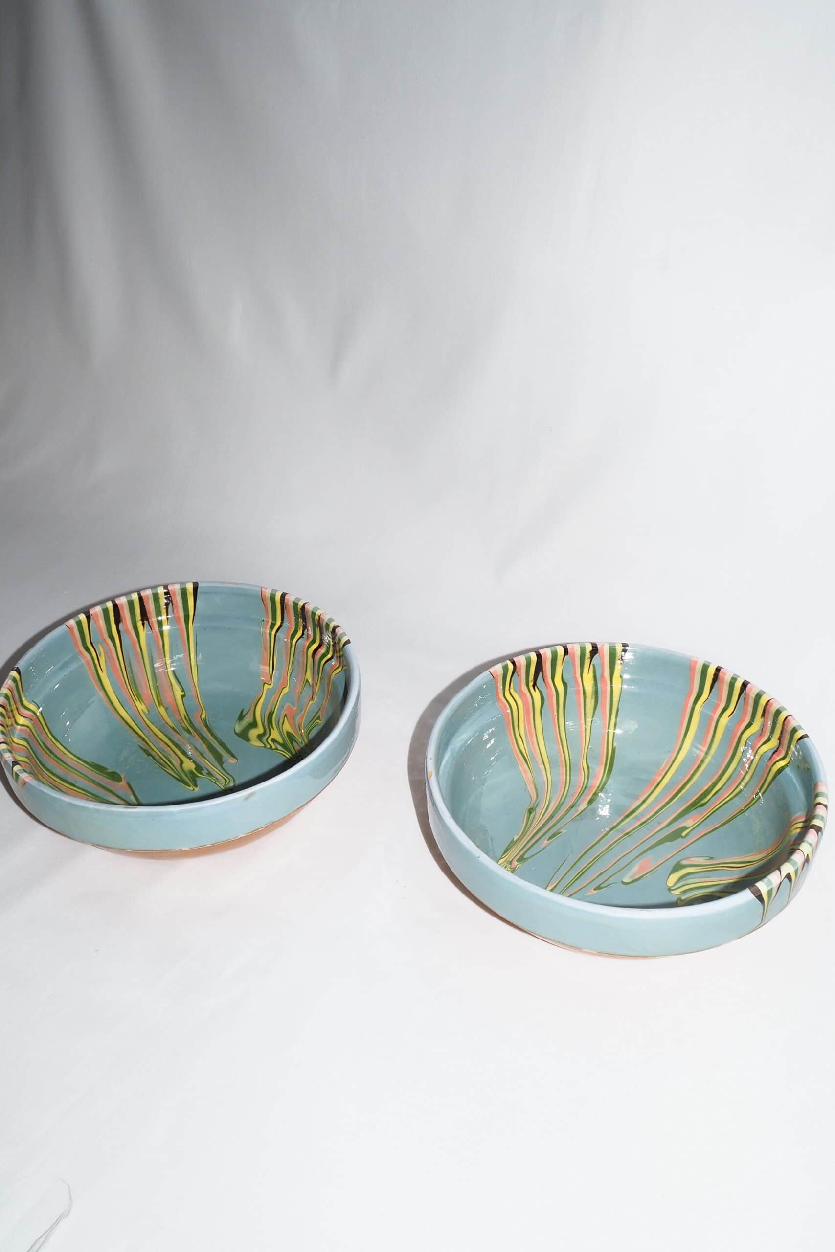 Blue Marbled Large Serving Bowl