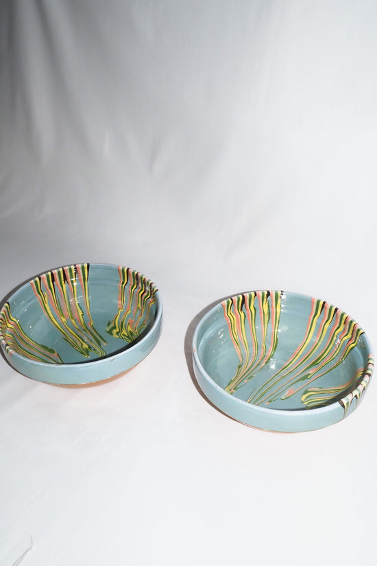 Blue Marbled Large Serving Bowl