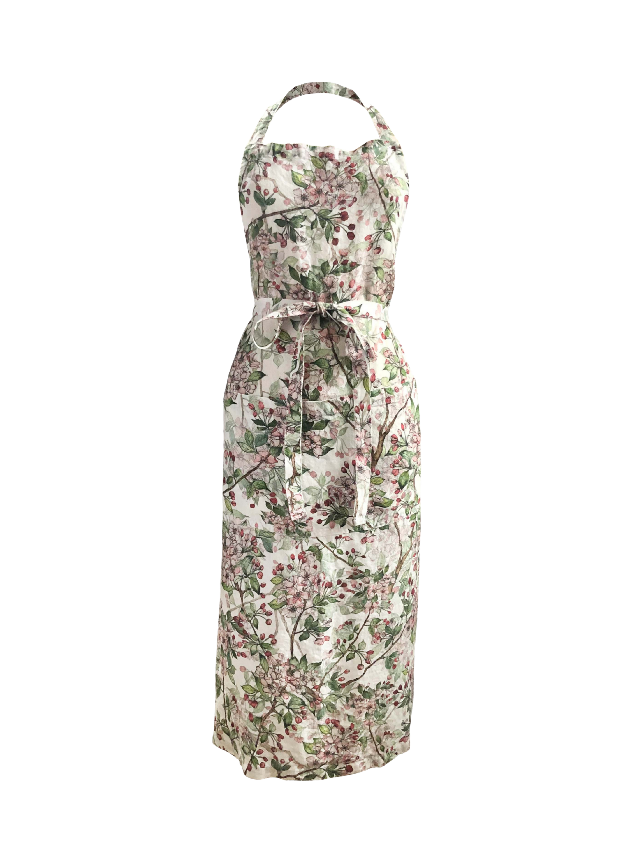 Cherry Blossom printed Linen Apron
