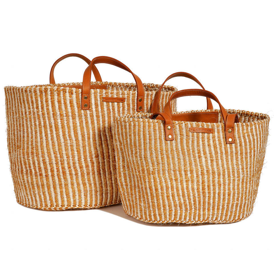 DHEHEBU: Gold and Natural Pinstripe Sisal Shopper