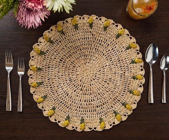 Handmade Tulip Placemat – Raffia Crochet Floral Table Mat