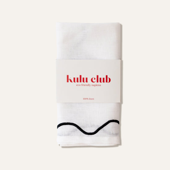 Wavy Linen Napkins White/Black - Set of 2