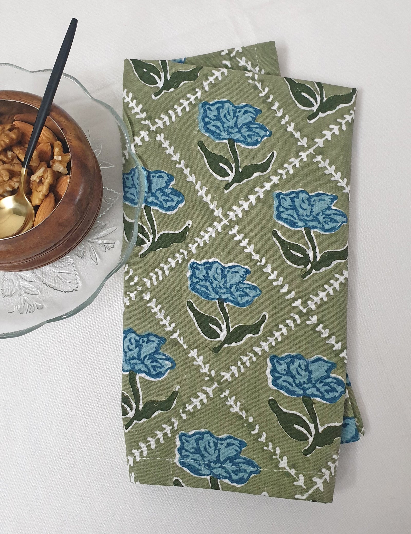 Noor Table Napkin - Olive & Blue Set of 2