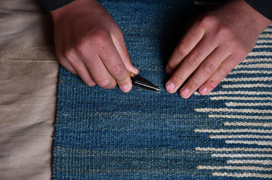 Grey with Navy Blue Border Flatweave Rug