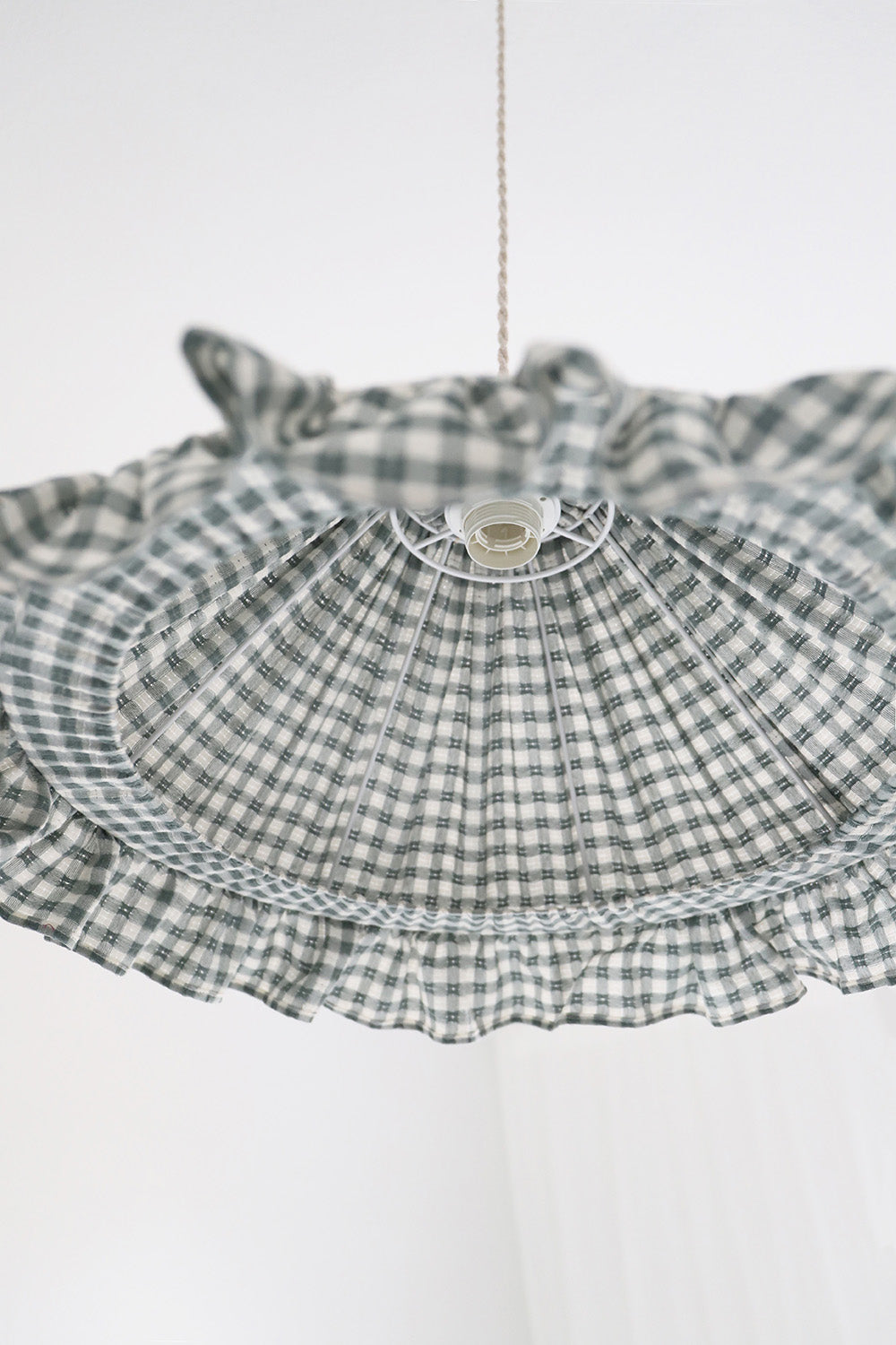 Conical Pendant Light With Ruffle Emilia “Petits Carreaux Vert”