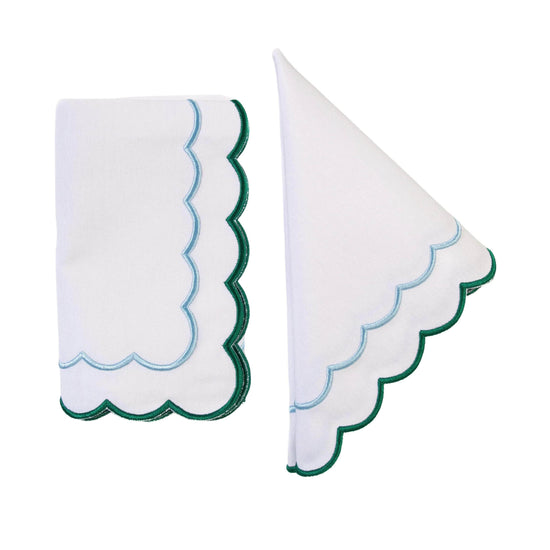 Scalloped Napkin Embroidered Blue & Green