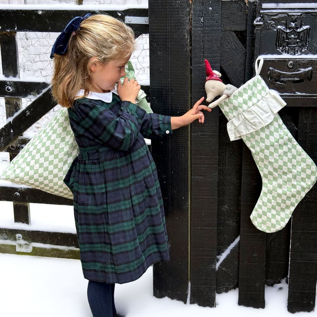 Harlequin Ruffled Stocking - Winter Pine
