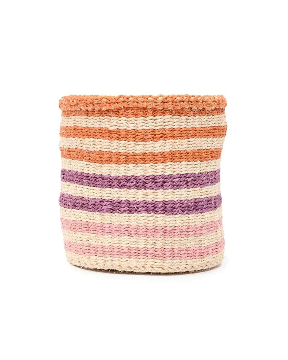 SAFIRI: Orange, Pink & Purple Stripe Woven Storage Basket