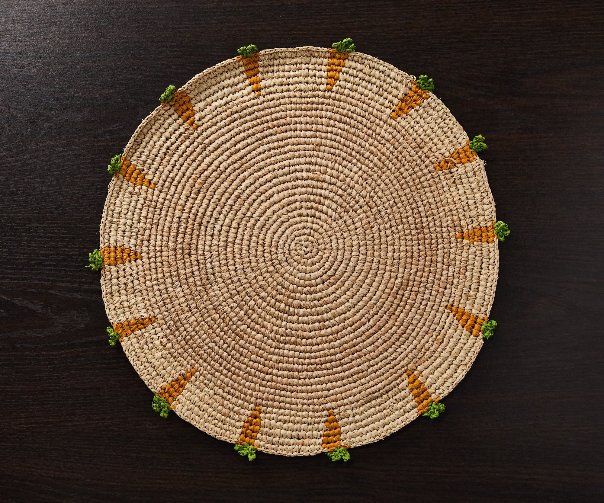 Handwoven Carrot Round Raffia Placemat – Artisan Table Décor