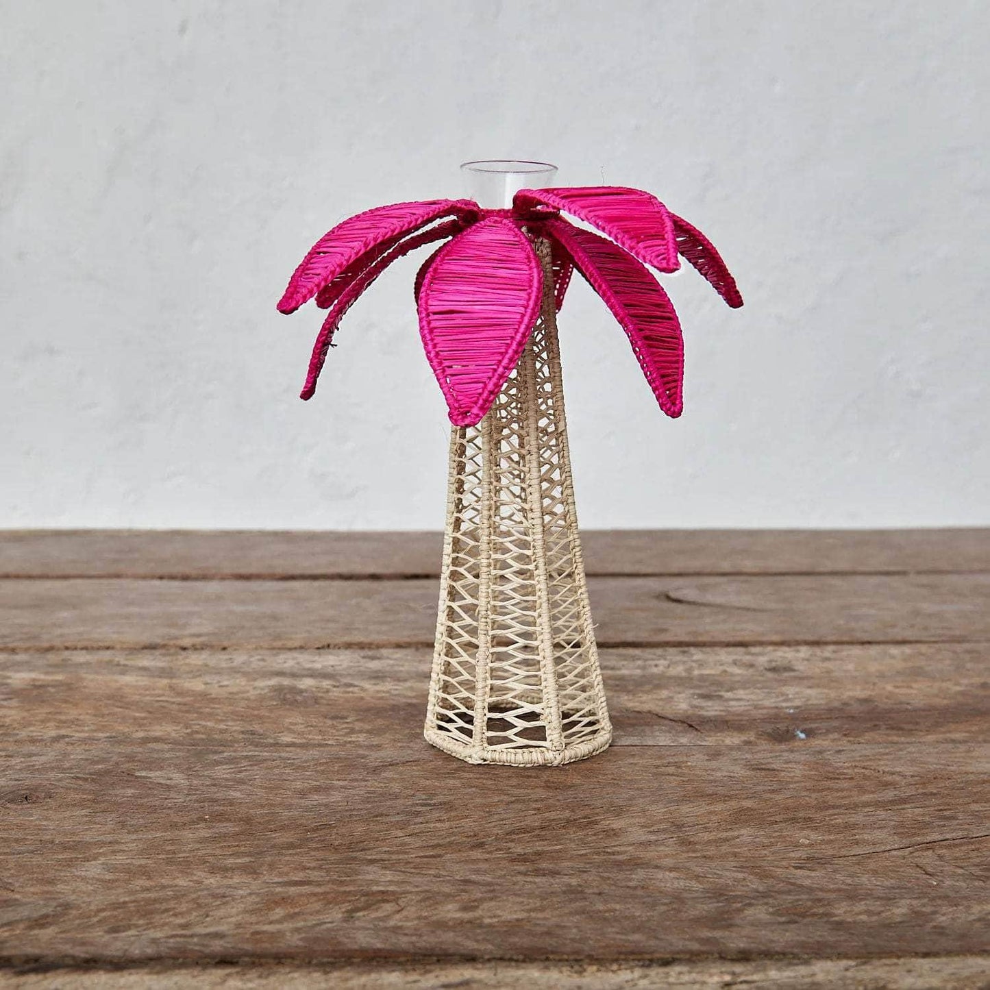 Large Fuschia Iraca Palm Tree Candleholder