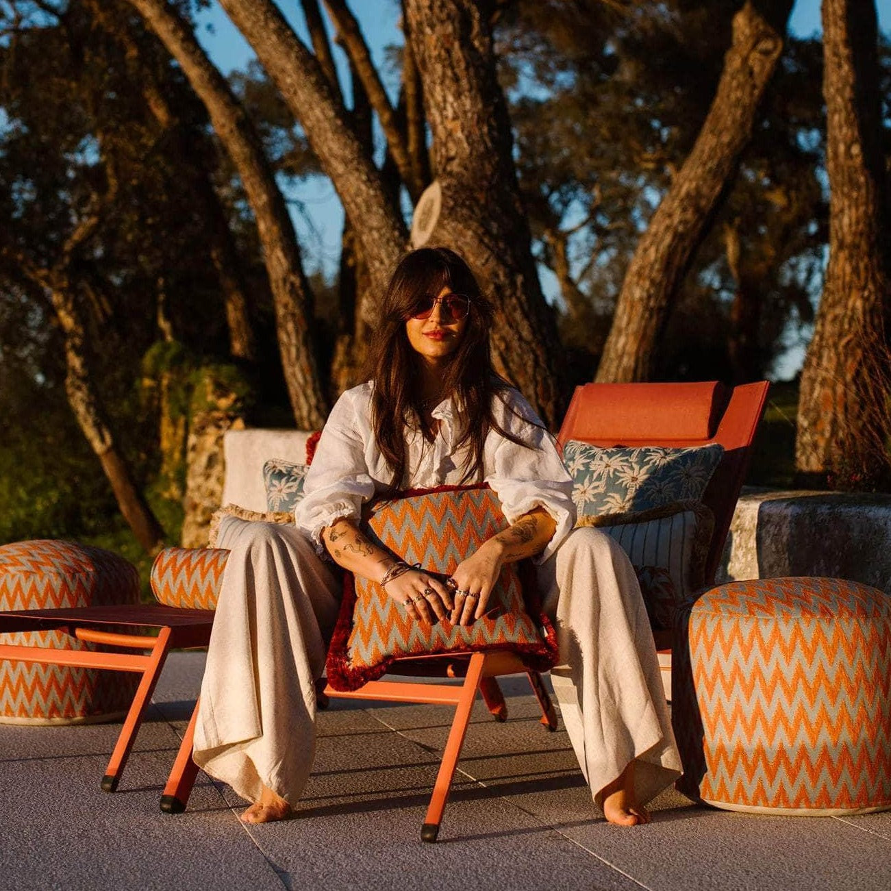 Outdoor Pouf Rosita Ice & Orange