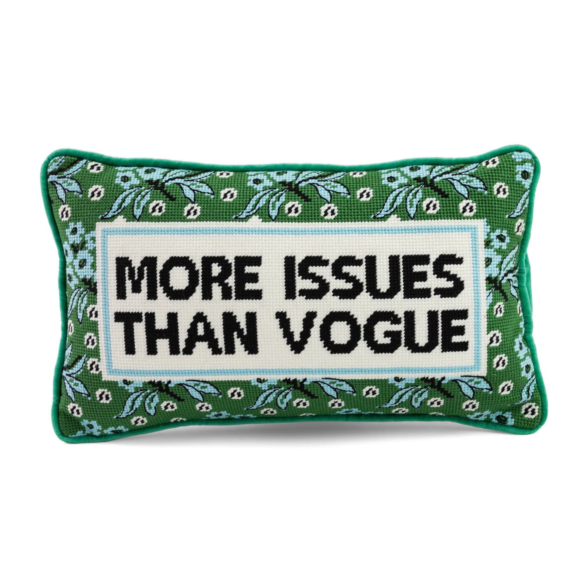 More Issues Needlepoint Pillow