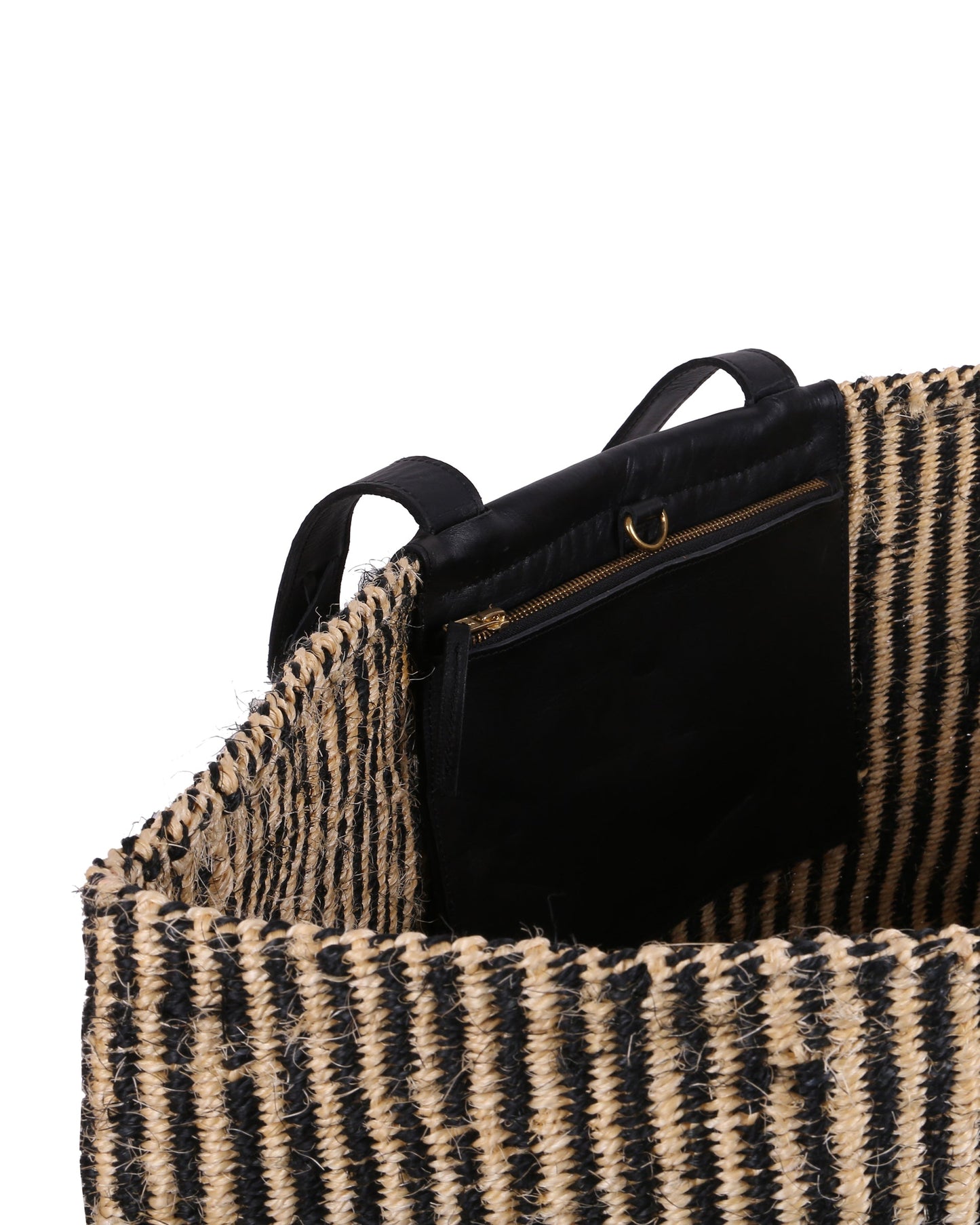MSTARI: Black Pinstripe Woven Weekend Bag