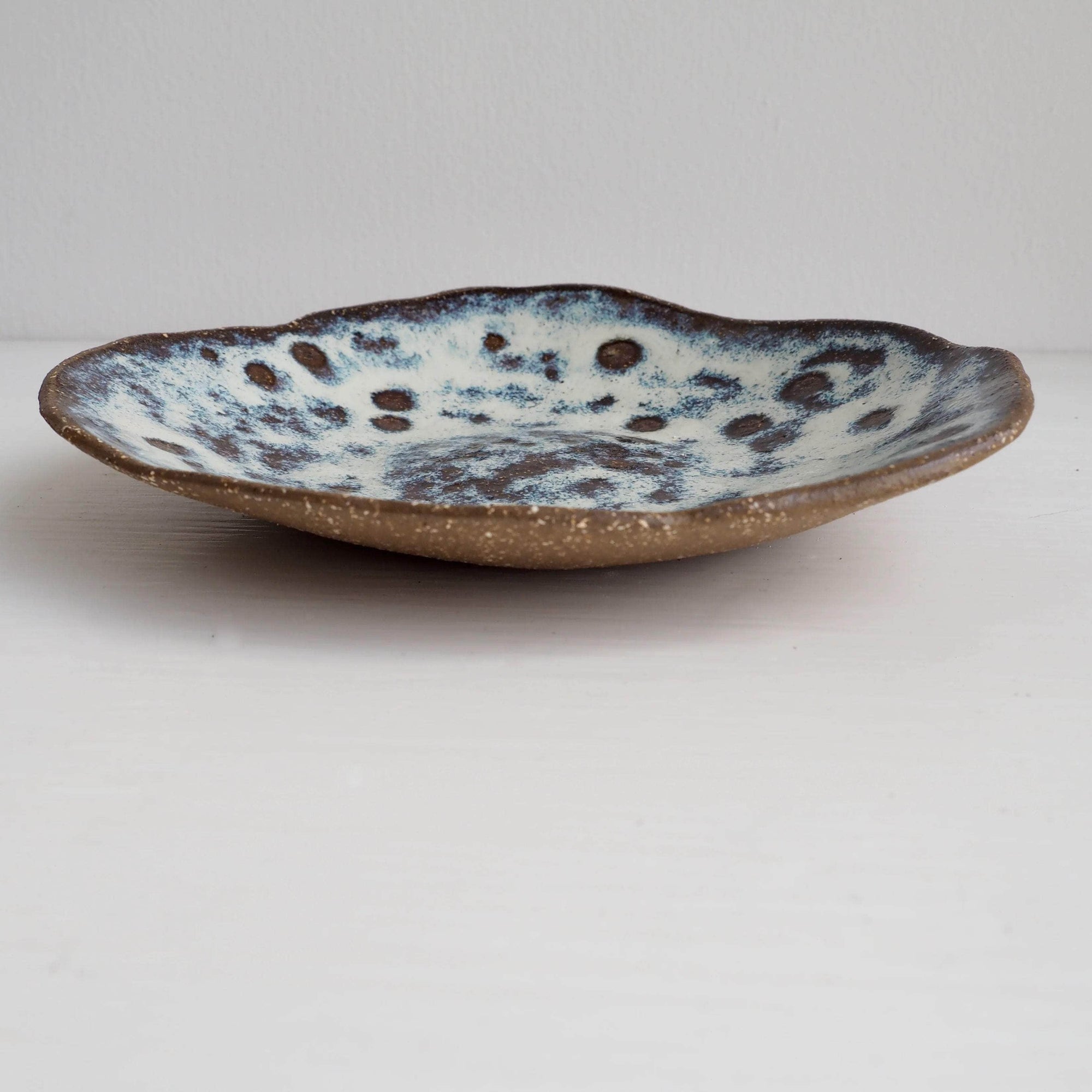 Handmade Brown Pottery Cereal Bowl With Cream / Blue Speckled Glaze