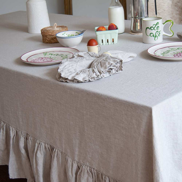 Mistral Drape Ruffled Linen Tablecloth: Brume (Natural) - Small