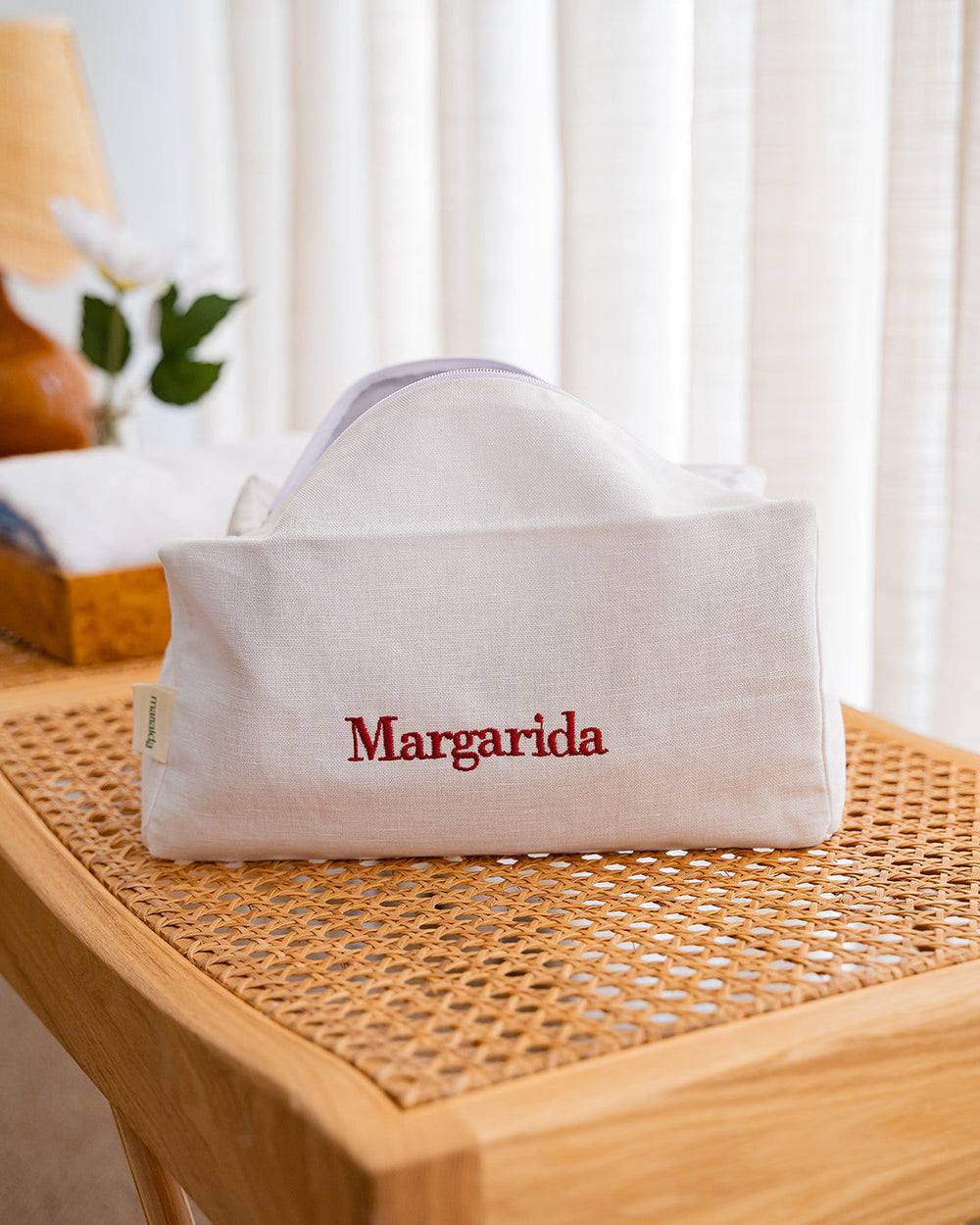 Personalized White Linen Toiletry Bag