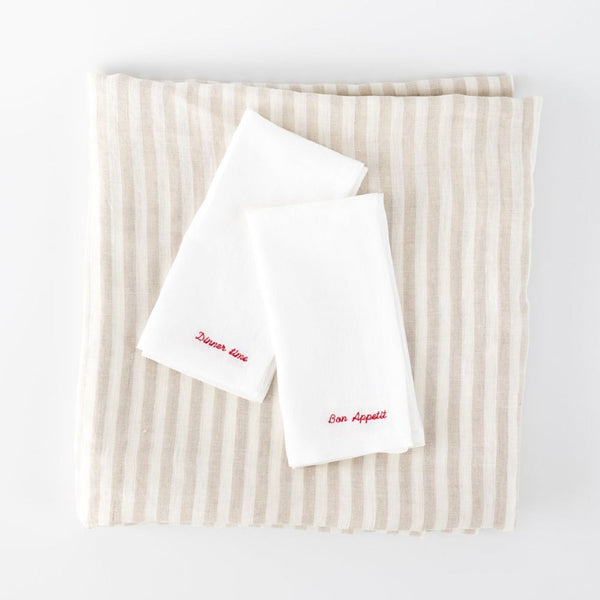 Beige Linen Stripes Tablecloth