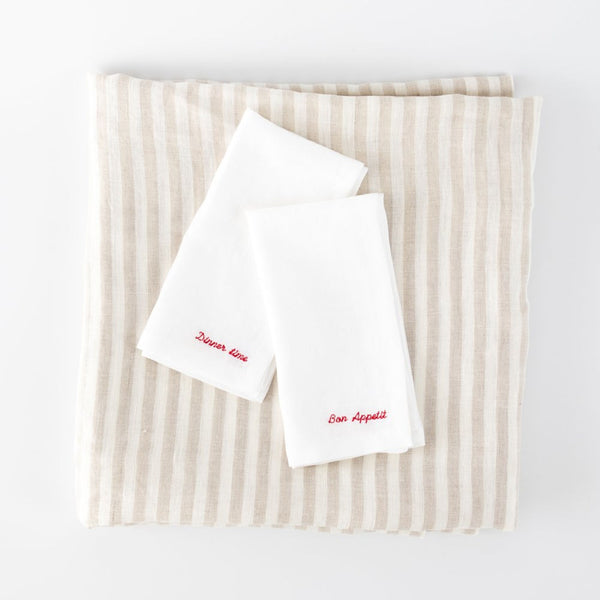 Beige Linen Stripes Tablecloth