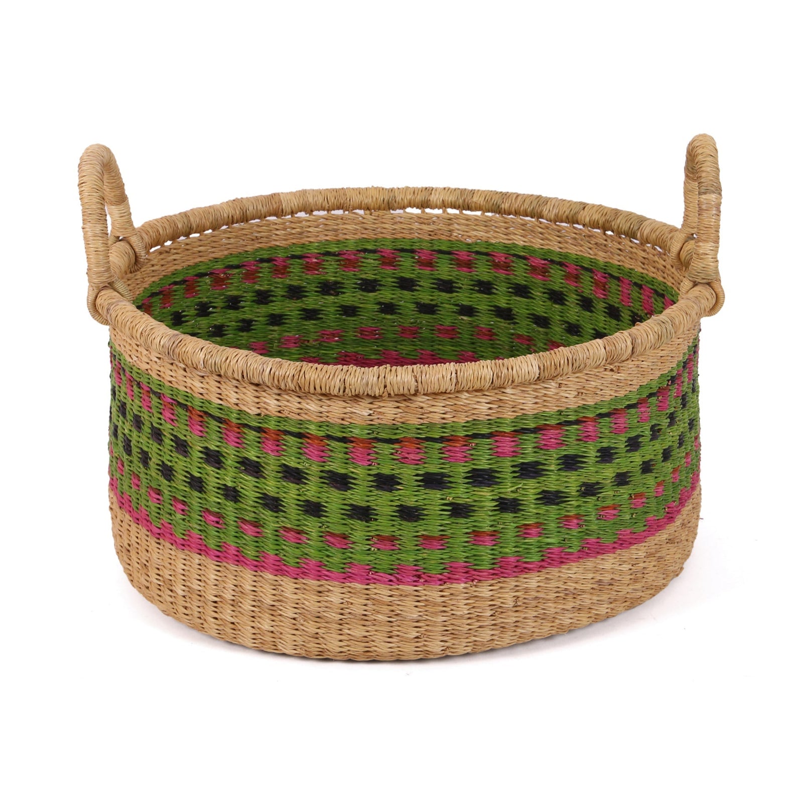 OZIGBODI: Medium Green, Pink, Black Floor Storage Basket With Handles
