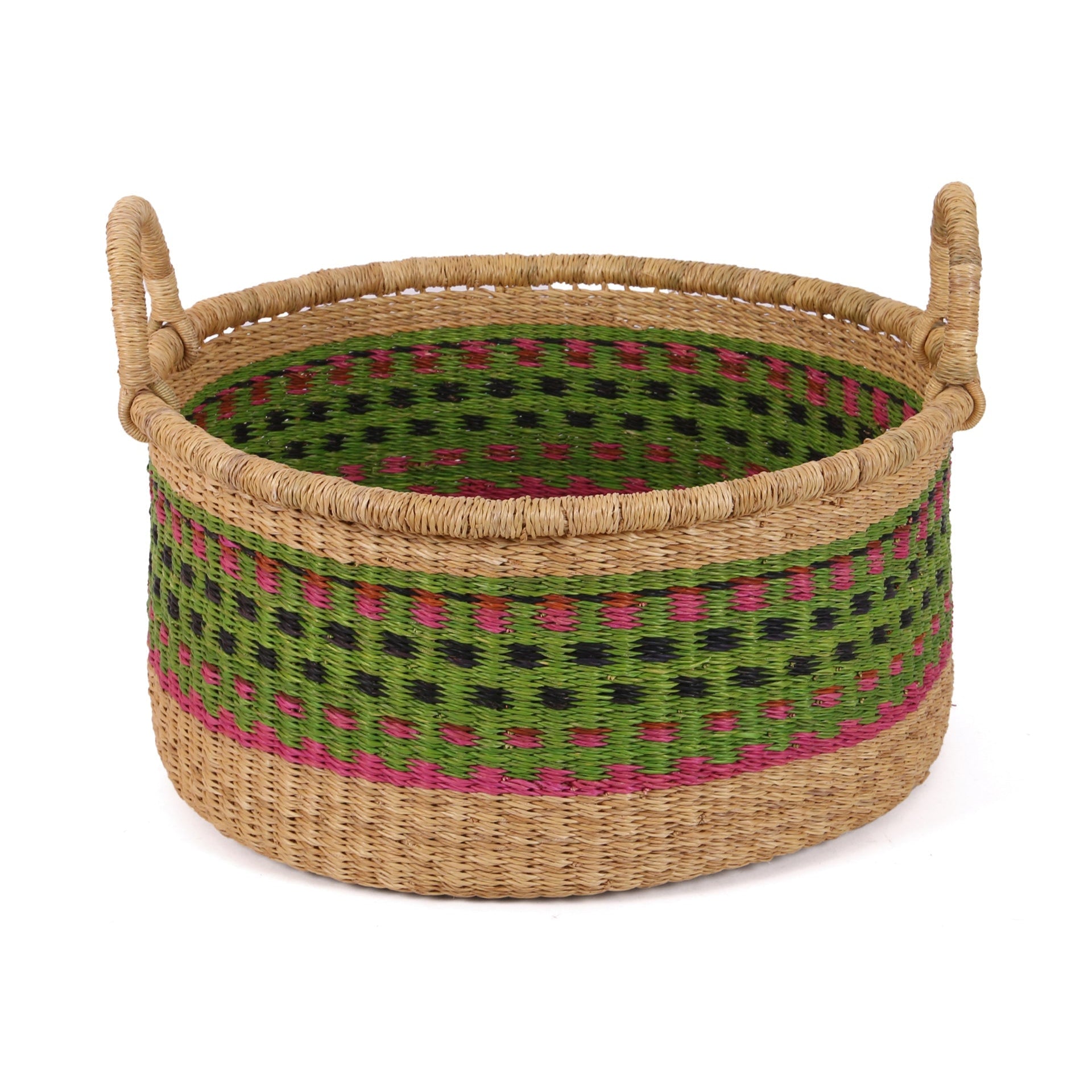 OZIGBODI: Medium Green, Pink, Black Floor Storage Basket With Handles