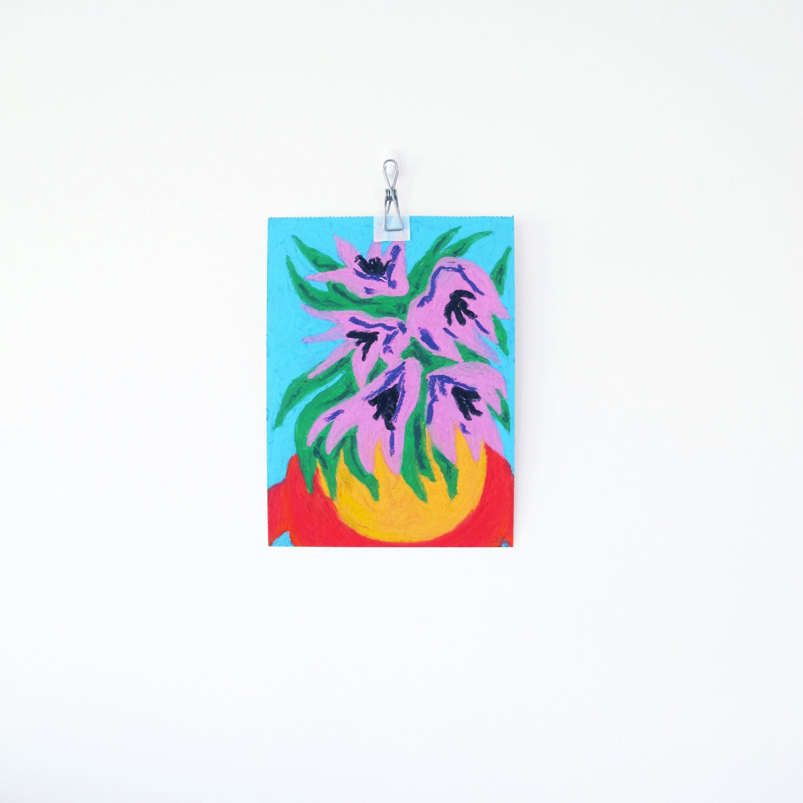 Purple Flowers Original Oil Pastel Artwork