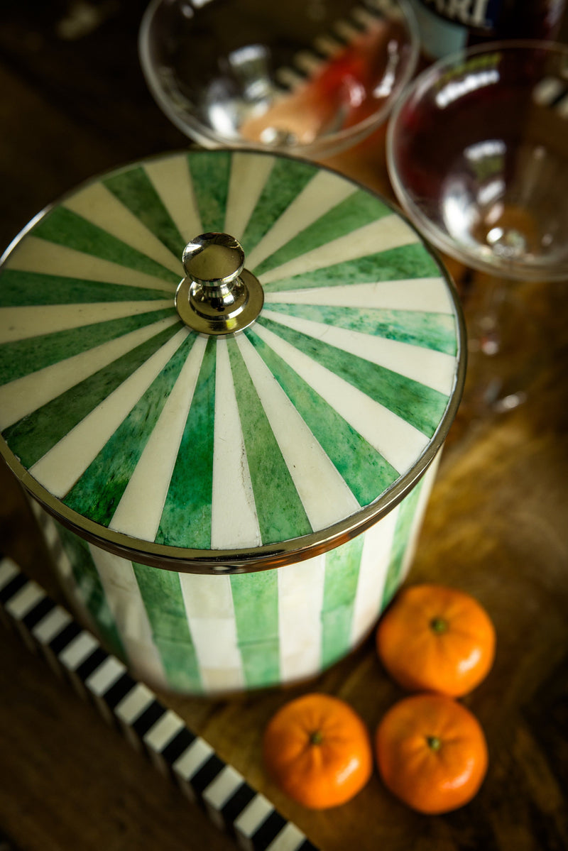 Bone Inlay Ice Bucket | Green & White | Striped