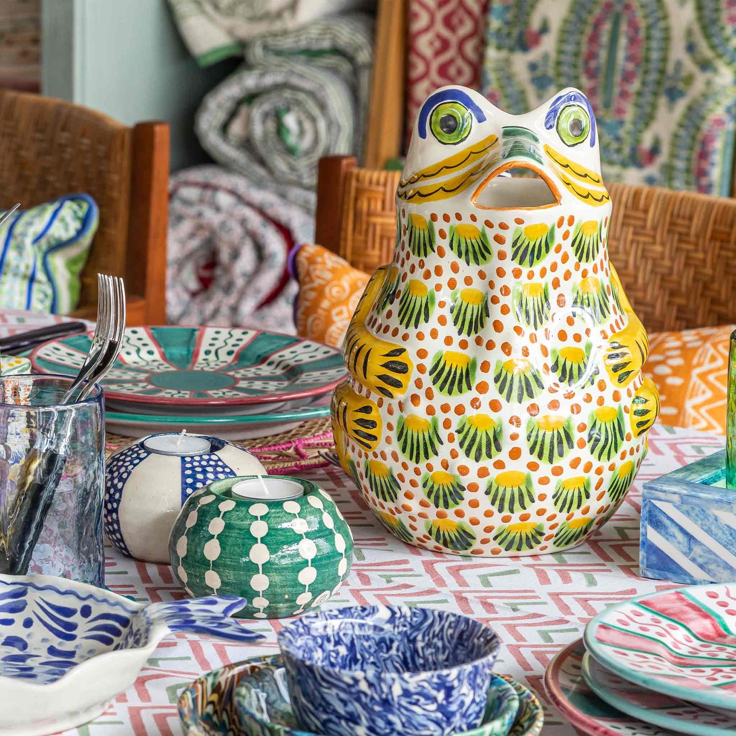 Dots and Stripes Tealight Holder Green